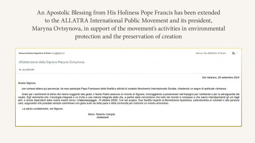 ALLATRA International Public Movement Receives Apostolic Blessing from Pope Francis