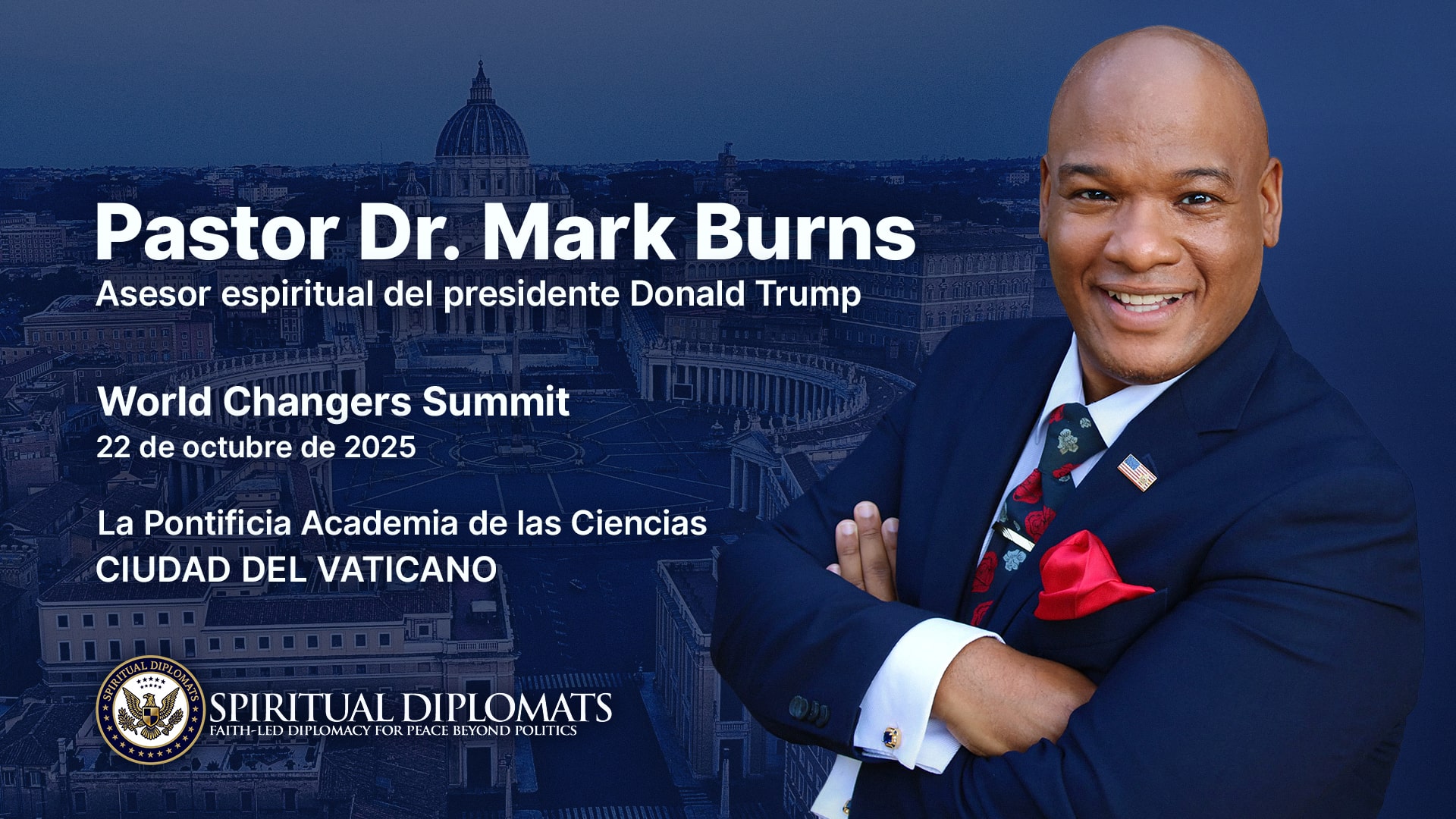 El pastor Dr. Mark Burns ha sido invitado a hablar en la Pontificia Academia de las Ciencias, Ciudad del Vaticano en la 10ª Cumbre Anual de Transformadores del Mundo