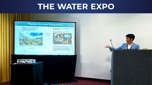 Inilalahad ni Dr. John Ahn ang makabagong pananaliksik ng ALLATRA International Public Movement sa mga micro- at nanoplastics sa The Water Expo.